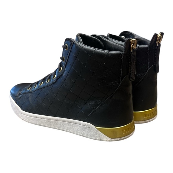 Diesel Diamond  High Top Black Leather Quilted Sneakers SZ 11